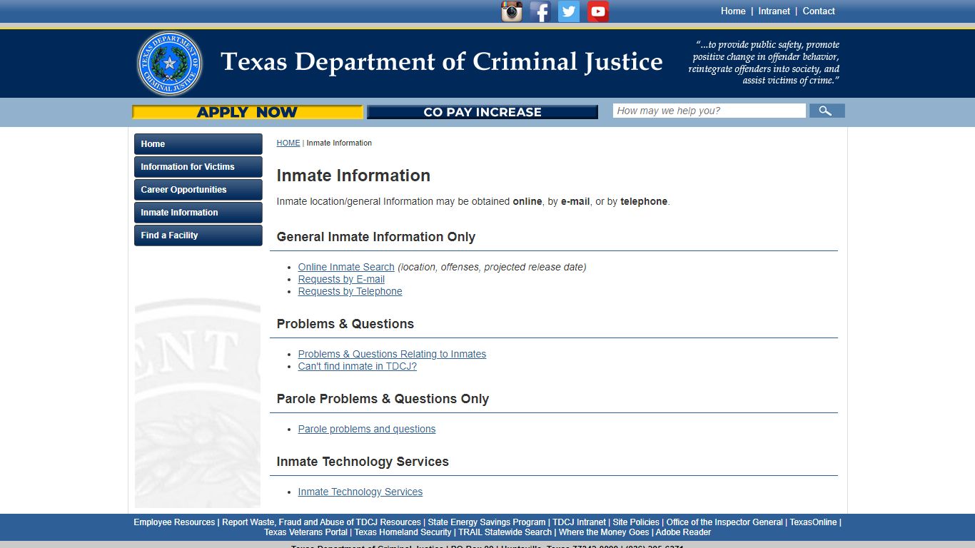 Inmate Information - Texas Department of Criminal Justice